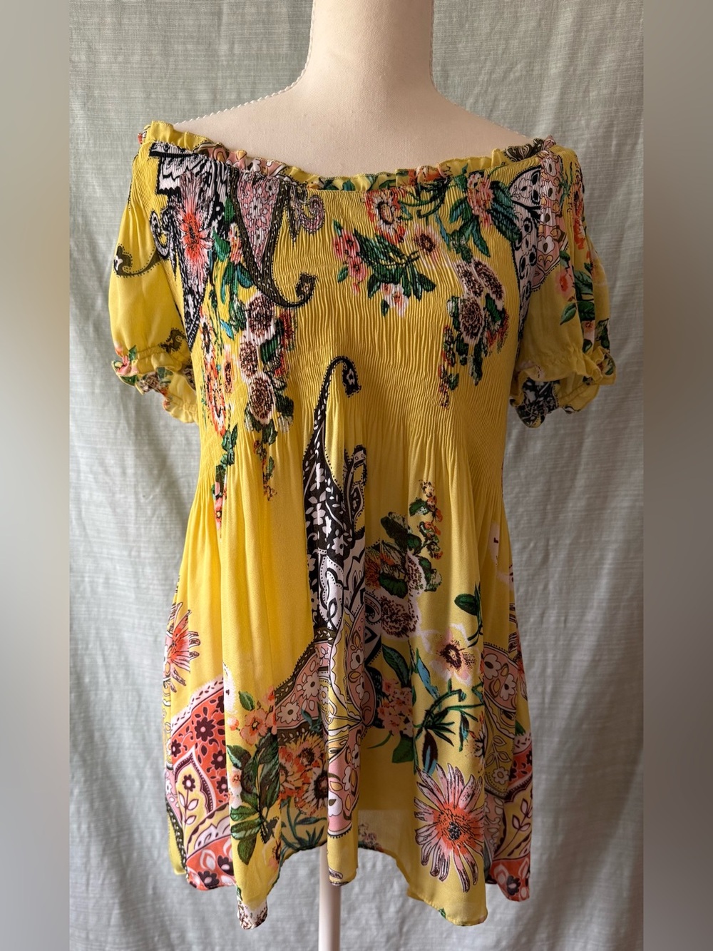 Melissa Paige Petite Yellow Floral Paisley Y2K Boho Blouse